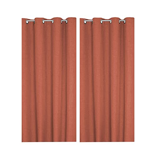 Haus und Deko Vorhang 2er Set 140 x 245 cm Terracotta Leinenoptik, blickdichter Ösenvorhang mit Metall-Ösen, klassisch Elegante Gardine, Vorhänge für Wohnzimmer Schlafzimmer