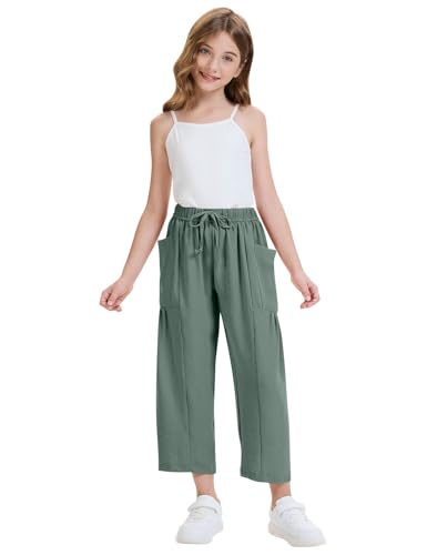 Image of COZYPOIN Girl's Wide Leg Pants Elastic Waist Loose Fit Flowy Casual Beach Palazzo Harem Trousers with Pockets 5-14 Y