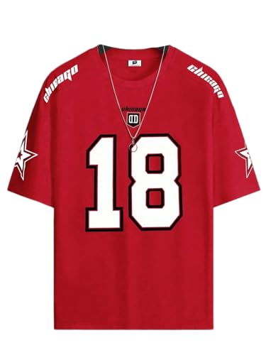 Image of SXV STYLE Chicago Sports Jersey, Number 18, Black with Red Graphics, Short Sleeve T-Shirt