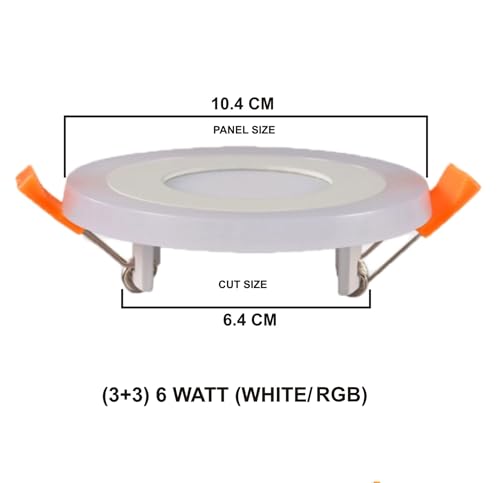 Image of OLIPS 6W (3+3) LED Ceiling Panel Down Light | Dual Color Change by On /Off Switch | Fan Box POP Decorative LED | White Center & Color Ring Design (Multicolor, 2)