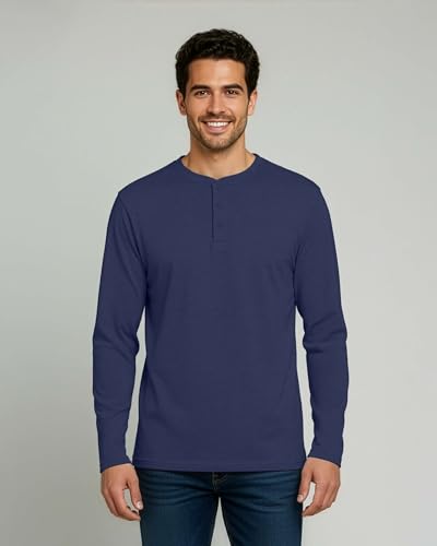 Image of Real Essentials 3 Pack: Mens Casual Long & Short Sleeve Cotton Henley Lightweight Button T-Shirt, Long Sleeve - Set