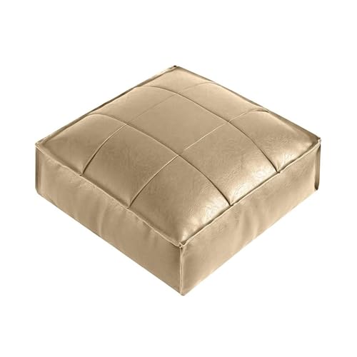 Moroccan PU Leather Square Pouf Ottoman Footstool Storage Cube Light Brown Stylish...