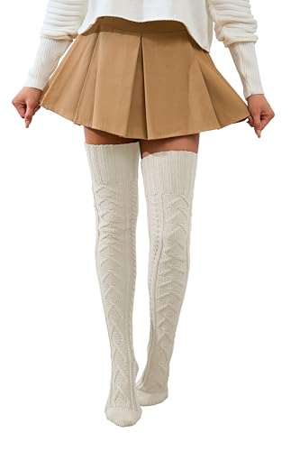Image of YELAIVP Women's Cable Knitted Thigh High Boot Socks Extra Long Winter Stockings Over Knee Leg Warmers