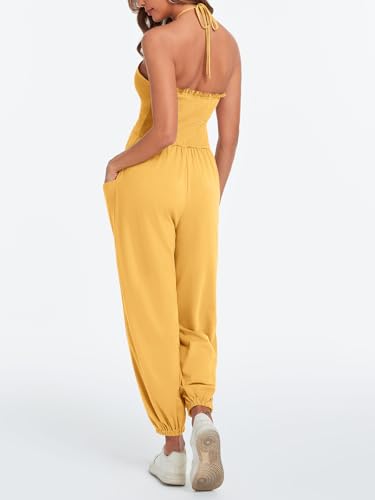 Cicy Bell Women's Sexy Halter Jumpsuits Casual Deep V Nevk Beach Jogger Long Pants Rompers — view 3