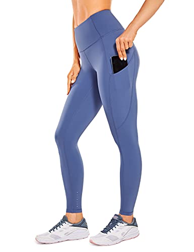 CRZ YOGA Women's Naked Feeling Workout Leggings 25 Inches - High Waisted Yoga Pants with Side Pockets Curtain Violet Ash 25'' Small