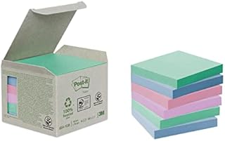 Post-it Recycled Notes - Pastel Rainbow Light Green, Grass Green, Light Blue, Gray - 6 Pads Per Pack - 100 Sheets Per Pad - 76 mm x 76 mm