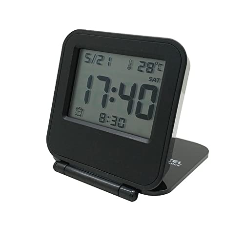 Egundo Small Mini Digital Travel Alarm Clocks,Battery Operated Travel Clock With Lcd Calendar Temperature,Portable Folding Mini Pocket Clock For Outdoor Kids Bed Desk Table Camper（Classic Black） #TOP1