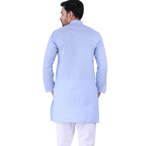 Image of Sadree Men's Cotton Long Solid Color Plain Knee Length Mandrin Collor Full Sleeve Ethnic Kurta Only