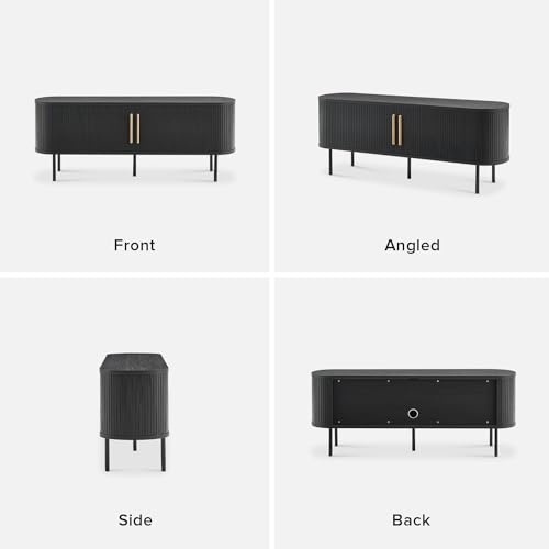 mopio Quin 59\" Tambour TV Stand, Mid-Century Modern Television Stand for 55/60/65 inch TV, Fluted Entertainment Center with Bigger Storage, Wood Media Console Credenza Cabinet for Living Room (Black)