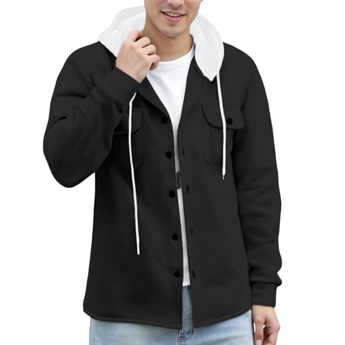Chaqueta de invierno para hombre, chaqueta informal con capucha para hombre, ligera, transpirable, cortavientos para exteriores, cómoda, ropa de calle para uso diario, Negro , S