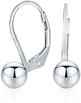 Classic Simple Basic Dangling Lever back Round Bead Ball Drop Earrings For Women .925 Sterling Silver 8MM