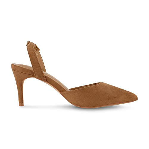 Cushionaire Women's Petula Sling Back Dress Pump +Memory Foam, Wide Widths Available, Tan Suede 9 #TOP3
