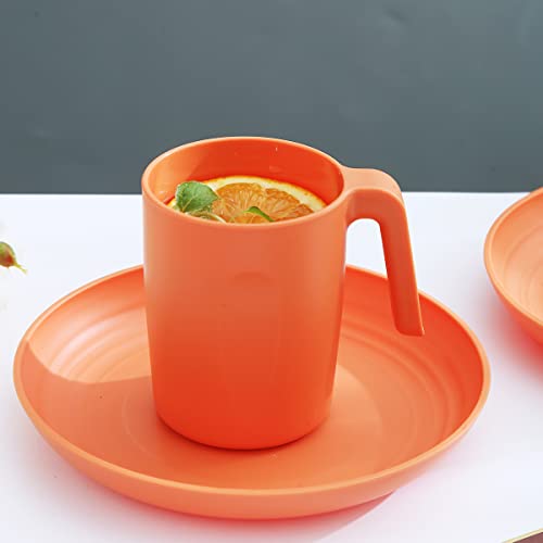 Kyraton Plastic Dinnerware Set Of 16 Pieces, Unbreakable And Reusable Light Weight Plates Mugs Bowls Dishes Easy To Carry And Clean Microwave Safe Bpa Free Dishwasher Safe Service For 4 (Orange) #TOP6