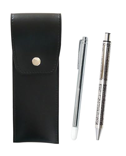 丸ボタン式日本製ペンケース黒 金属製指示棒とNQ30太軸金属ストレートノック ボールペンセット ブドウ BRSB-701S-NQ30B-V