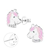 Monkimau Pendientes Unicornio para niñas, plata 925 Niños: Pendientes hipoalergénicos para niñas de 8 años, Pendientes médicos y pendientes de botón de plata de ley