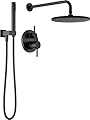Delta Faucet Modern Raincan 2-Setting Round Shower System Including Rain Shower Head and Handheld Spray Black, Rainfall Shower System Brushed Black, Shower Valve Trim Kit, Matte Black 342702-BL