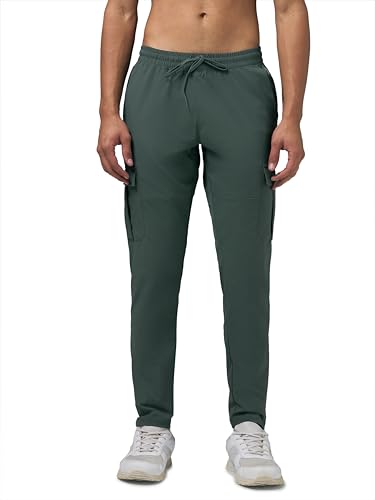 Image of TECHNOSPORT Men's Regular Fit Mid Rise Polyester Solid Cargos for Activewear, Regular Use and Quick Dry