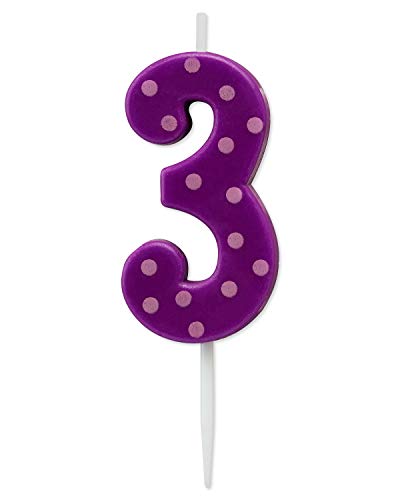 Papyrus Number 3 Birthday Candle, Purple Polka Dots (1-Count)