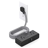 Flat Extension Cord 6 feet, BESHON Flat Plug Power Strip, 4 Widely Outlets with 3 USB Ports (2 USB C), Extension Cord with Multiple Outlets for Home, Office, Dorm Room Essentials, Black