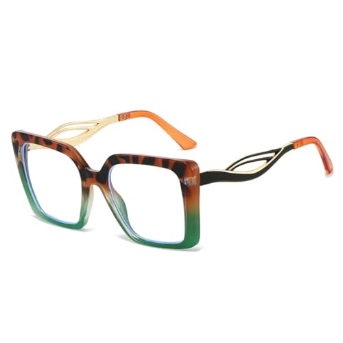 Lunettes léopard vert carrées avec branches creuses tendance et légères