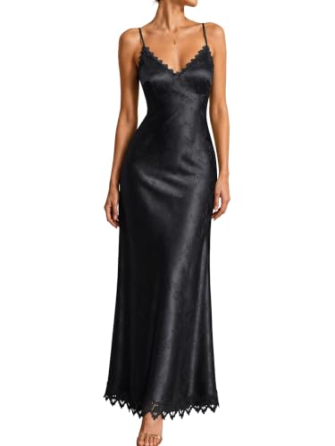RIHOAS Semi Formal Dresses for Women Corset Satin Maxi Dress A-Black