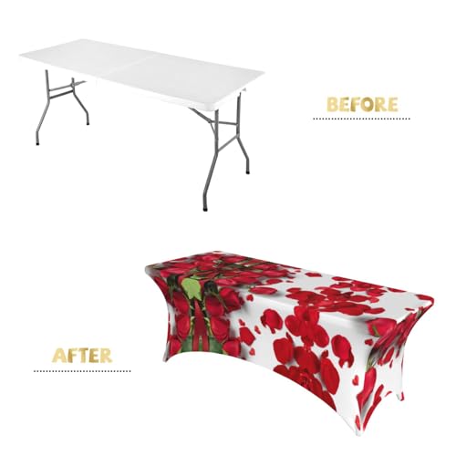 Housse de table rectangulaire élasthanne 1m80 imprimé roses - 5