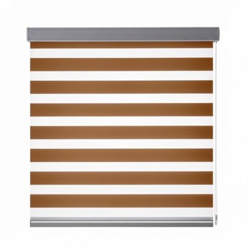 Estor Enrollable Noche y Día – Cortina de Doble Tejido con Franjas Horizontales para Control Solar y Privacidad, Instalación Pared o Techo, (Marron, 150X200CM)