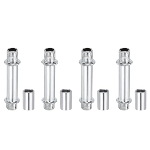 Image of PATIKIL Straight Pipe Lamp Stems Rod Kit, 4Set M10 Carbon Steel 50mm(1.97 inch) Long Double End Thread Rod with Coupling Nuts Sleeve Connector for Table Lamps Chandeliers, Silver Tone