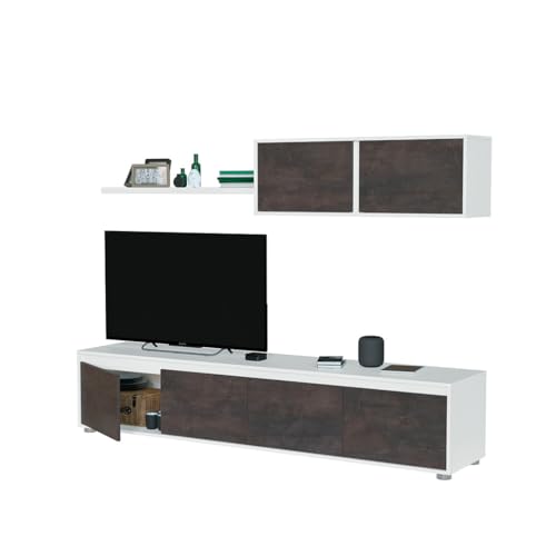 Habitdesign Mueble de Salon Moderno, Modulos de Comedor, Modelo Alida, Acabado en Blanco Artik y Oxido, Medidas: 200 cm (Ancho) x 43 cm (Alto) 41 cm (Fondo)