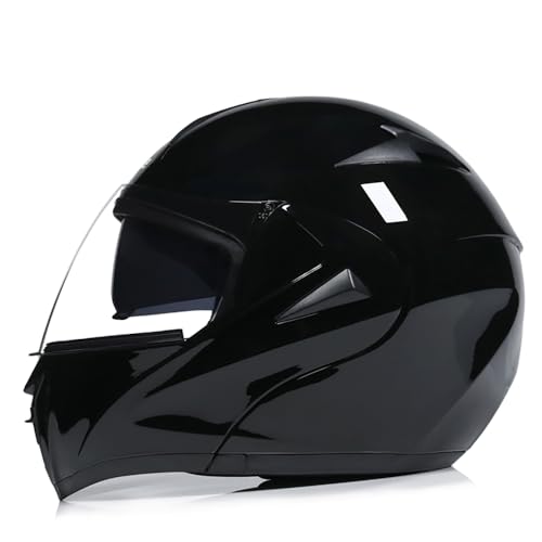 Horudot Motorcycle Helmets Modular Dual Visor Flip-up Full Face DOT Approved Motorbike Motor Street Bike Racing Helmet (Bright Black, S)
