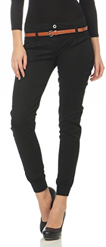 Malito Damen Chino Hose inkl. Gürtel | Stoffhose mit Stretch | lässige Freizeithose | Skinny - elegant 5396 (schwarz, S)