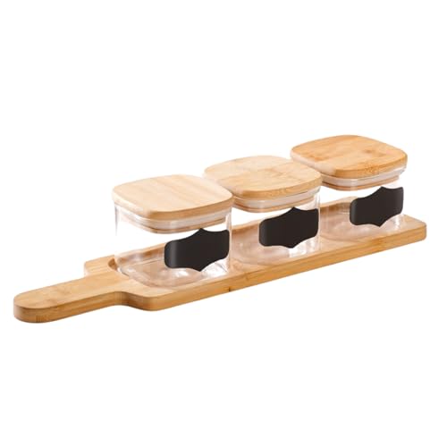 Image of Nestasia Set of 3 Clear Glass Square Snack Serving Jars with Tray | Containers for Stylish Snack Presentation, Organization and Gifting Purposes (350ml)