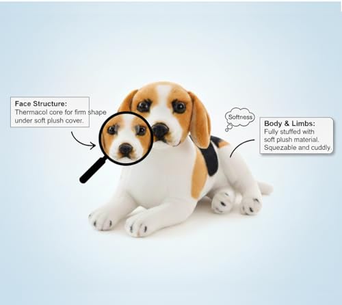 Image of Laying Jawar Beagle Dog Soft Stuffed Plush Animal Toy for Kids Boys and Girls Birthday Gifts (Color: White and Brown) (28cm)