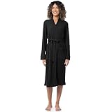 Fruit of the Loom Women's Lightweight Waffle Knit Kimono Robe, Black, Medium