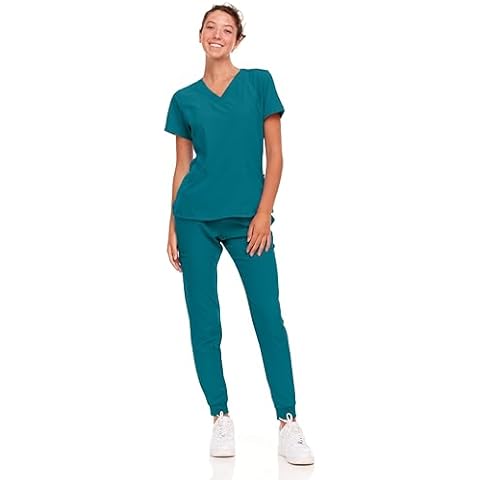 Natural Uniforms Womens Cool Stretch Jogger Scrub Set with Regular and Petite Sizes (Teal, X-Small) Cover