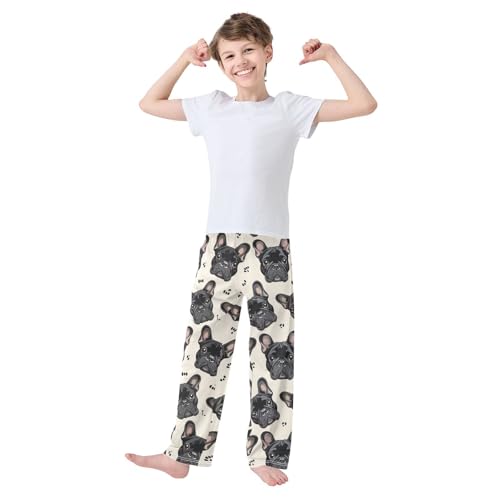 Boys' Pants Black French Bulldog Paw Print Long Bottoms Jogger Pants Elastic Waist Trousers with Pockets S-XL2