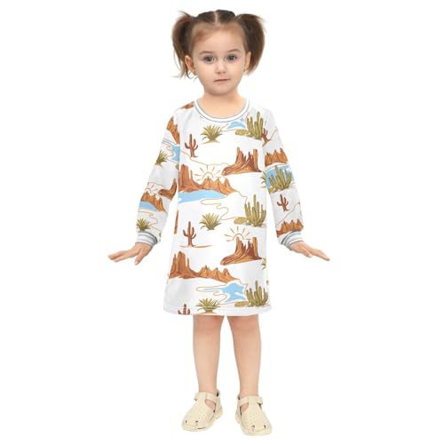 Desert Cactus Girls Dresses Long Sleeve Sweatshirt Dress for Girls Winter Toddler Casual A Line Dresses Size 2-8T4