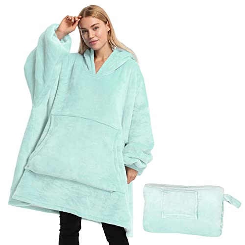 Catalonia Classy Sweat à Capuche surdimensionné Sherpa Blanket, Sweat à Capuche Super Doux et Chaud avec Un énorme Sac, Couverture de Pull en Peluche géante avec Capuche, pour Hommes Femmes, Aqua Cover