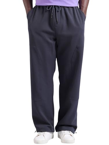 Image of The Indian Garage Co Men Loose Wide Leg Solid Mid-Rise Elasticated Utility Cargo Joggers
