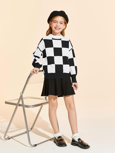 Image of Girls Sweaters Kids Fashion Plaid Mock Neck Pullover Sweater Tops 5-14 Years
