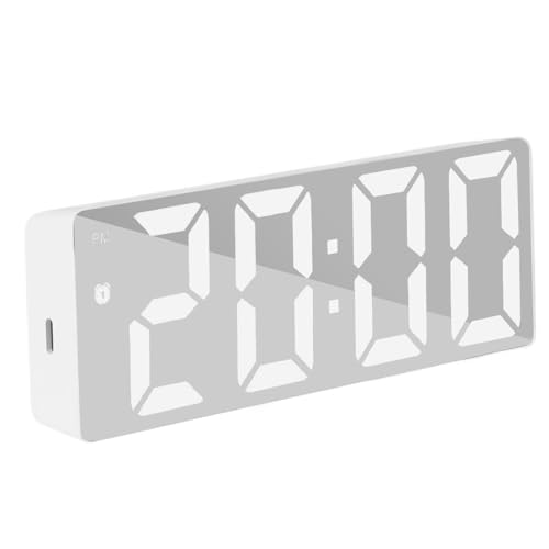 Despertador digital - Despertadores luminosos contemporáneos, elegante reloj con pantalla grande | Elegante reloj de escritorio digital con espejo LED con fecha y temperatura, decoración del hogar