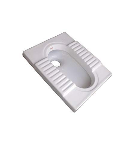 Premium Ceramic Low Height Indian Toilet Squat Pan | Heavy-Duty Floor Mount Orissa Pan|Anti-Skid Footrest, High Load Capacity | Durable Sanitary Ware for Home & Commercial Use(White) 1