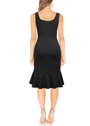 Image of FORTRIC Women Square Neck Summer Wedding Guest Formal Party Cocktail Midi Dress