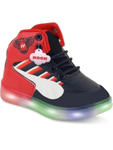 Image of HOOH Kids LED Light Up High Top Sneakers, Grey and Yellow, Breathable Upper with Soft Insole, Lace-Up Shoes