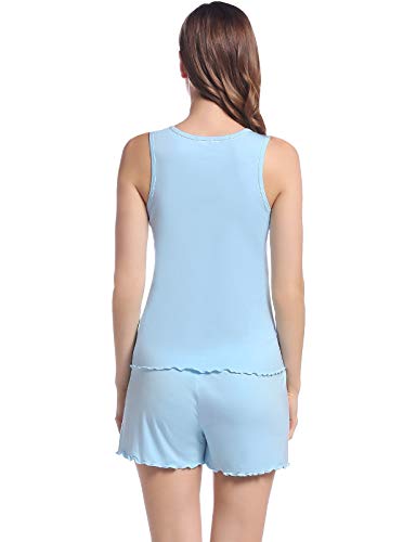Joyaria Womens Bamboo Cooling Tank Top Pajama Jammies Sleep Sleepwear/Loungewear Shorts Set(Blue,Medium) #TOP5