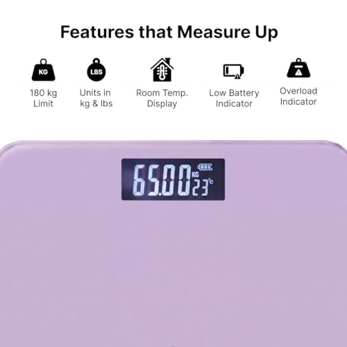 Image of Cult Active body Weighing scale, LCD display, Weight Machine, 180 Kg, Batteries included, Tempered Glass Platform, Ideal for Home Use, Pink.
