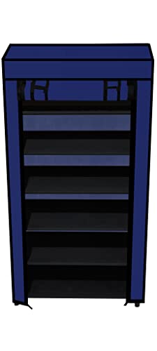 Image of Multi Utility 6 Layer Shelf Collapsible Metal Pipes with Non-Woven 100GSM Fabric Cover for Shoe /Cloth /Toy /Books Rack (Blue, Metal)