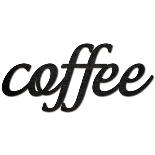 CREATCABIN Kaffee Wort Ausschnittschild Lasergeschnittenes Holzbuchstabenschild Wanddekoration Unlackierte Holzschilder Wandkunst Lindenholz Hängende Skulptur Dekor Für Küche Café Schwarz 30x13.5cm