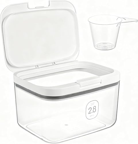 LINLINOI Waschmittel Aufbewahrungsbox 2.8L Ein-Knopf Spender Waschpulver Behälter Mehrzweck Vorratsdose für Detergent Wäscheperlen Katzenfutter - Praktischer Organizer für Badezimmer & Küche
