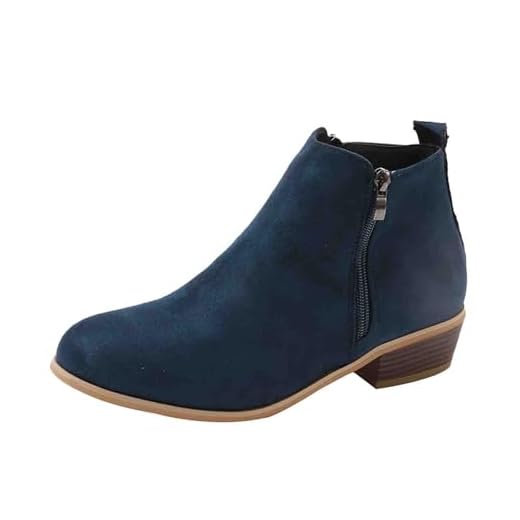 Bottines Chelsea élégantes en cuir pour femme - Avec talon - Bottes d'équitation confortables - Doublées et chaudes - Avec fermeture éclair latérale - Légères - Rétro, bleu, 37 EU